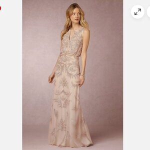 AIDEN MADDOX Anthropologie Champagne Beaded Sequin BHLDN Hazel Gown Dress Size 8